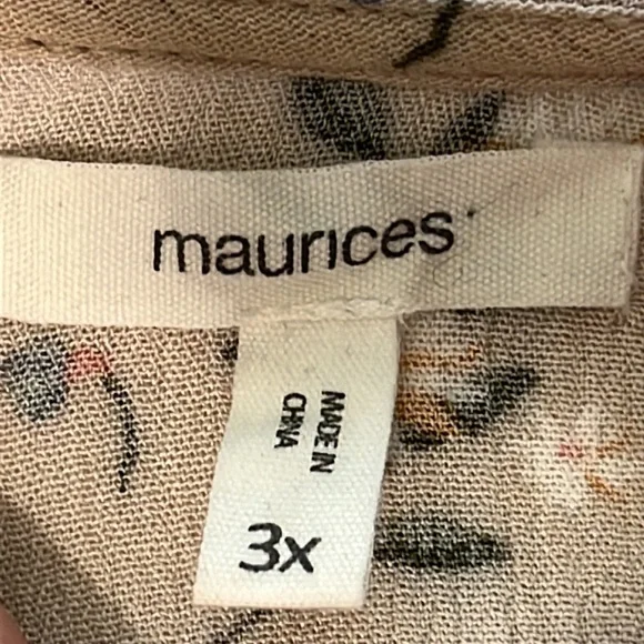 Maurices Top, Keyhole Back, Ruffle Hem, Beige with Multicolor Floral, 3X - Picture 11 of 12